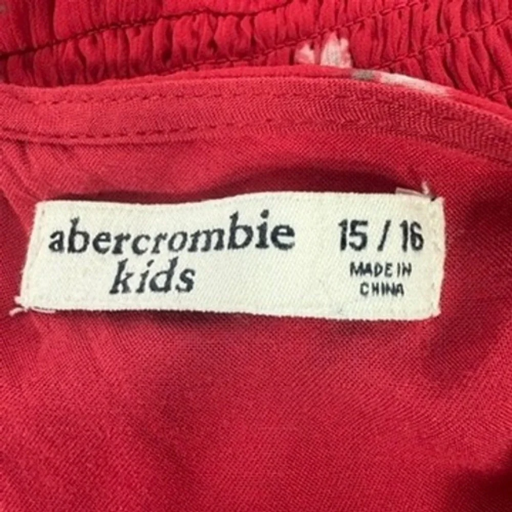 Abercrombie Kids Girls 15/16‎ Red Floral Ruffle Chiffon Smocked Dress